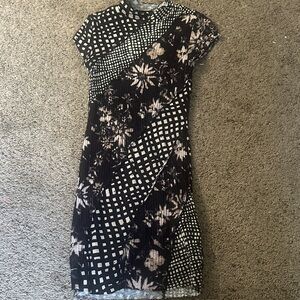 Urban Outfitters Black and White Puff Sleeve Midi Dress